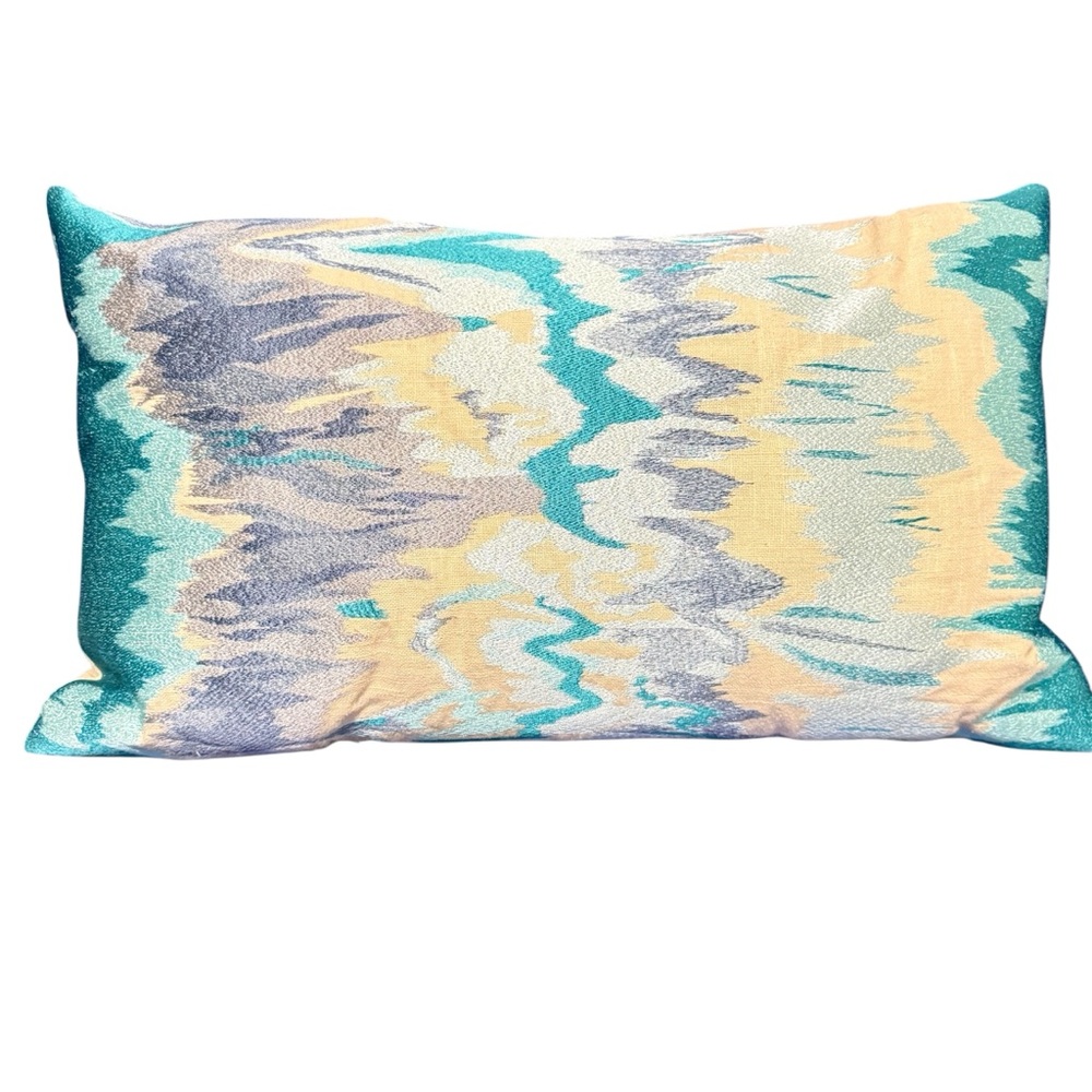 Seismic Pattern Sofa/Chair Lumbar Woven‎ Pillow in Peach, Teal, Silver, Cream